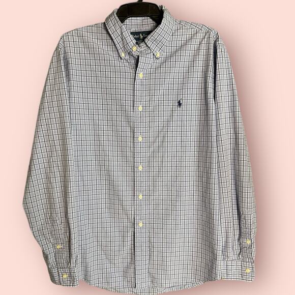 Men's Ralph Lauren Custom Fit Off-White Checked Button-Down Shirt, Size XL - Picture 1 of 6